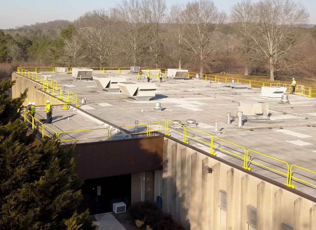 birds eye view of rooftop with mobile rail installed