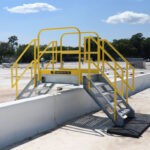 crossover modular stair system over wall on exterior rooftop